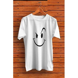 Printed Men White Round Neck Polyester Casual T-Shirt