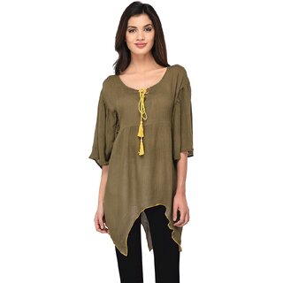 Purys Women Green Solid Regular Top