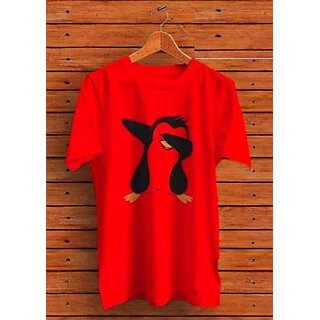 Aakash Mens Red Printed Polyester Round Neck T-Shirt