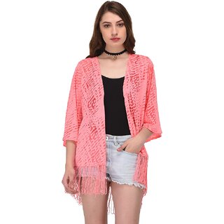 PURYS Pink Self Design Shrugs for Women