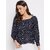 PURYS Women Dark Blue Printed Basic Top