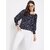 PURYS Women Dark Blue Printed Basic Top