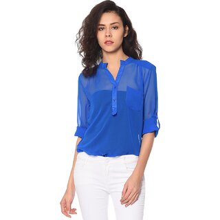 Purys Women Blue Solid Regular Top