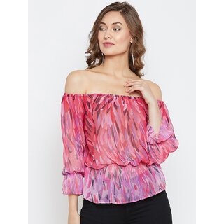 Purys Women Pink Printed Off Shoulder Top