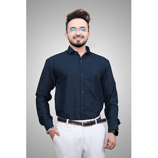 Baleshwar Men Blue Solid Regular Fit Formal Shirt