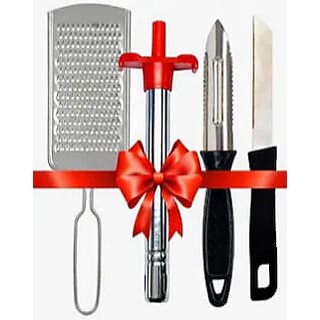 4 pc useful kitchen set ( gaslighter, peeler, knife and grater )