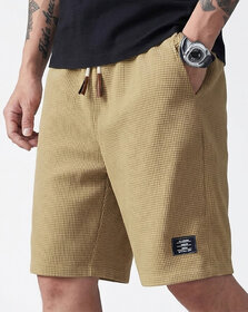Solid, Self Design Men Beige Casual Shorts