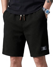 Solid, Self Design Men Black Casual Shorts