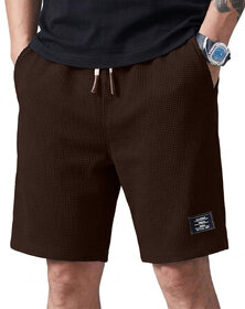 Solid, Self Design Men Brown Casual Shorts