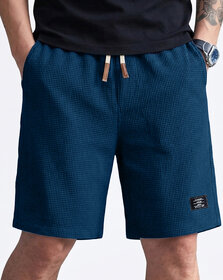 Solid, Self Design Men Dark Blue Casual Shorts