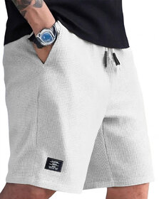 Solid, Self Design Men White Casual Shorts