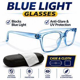 TRANPRENT SQUIRE FRAME 050426 BLUE Blue Light Glasses, Computer Glasses, Anti Glare Glasses, UV Protection Glasses, Bl