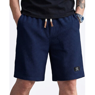 Self Design Men Blue Casual Shorts