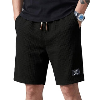Solid, Self Design Men Black Casual Shorts