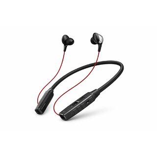 Wireless Bluetooth Neckband Earphones, Black and Red, with Inline Controls and Magnetic Earbuds (Black)