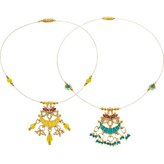 1 Layer Invisible Chain Necklace, Yellow  Sky Blue Combo, 2 Qty