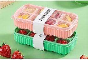 Ice Cube Tray with Lids 2-Inch Large Size Silicone Flexible 8 Cavity Ice Maker for Whiskey and Cocktails, Keep Drinks Chilled Easy-Release Reusable Multicolor (Pink and Green Combo) Pack of (2)