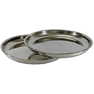 Stainless Steel Plates  Traditional  Authentic  Your Kitchen with Plates, 29x29x3.5 cm, 700 gm Weight, 2 Qty