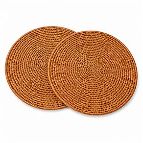 Handmade Natural Cane Placemat Set of 2  Round Dining Table Mats  Heat Resistant Eco Friendly Table Protector  12 Inc