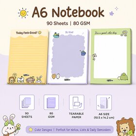 Cute A6 Notebook for Notes  Journaling  90 Sheets, 80 GSM Tearable Pages, Kawaii Design Memo Pad for School, Office