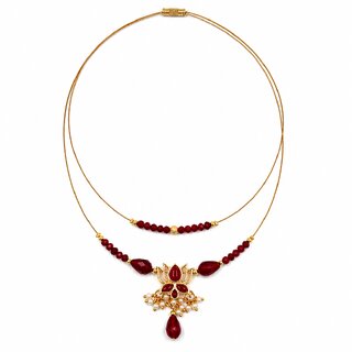 Invisible Chain Double Layer , Red Lotus pendant With Loreals ,1 Qty