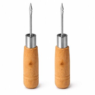 Leather Chappal Stitching Tool Needle Awl Repair Hand Tool With Wooden Handle 2Qty