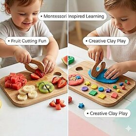 Tantrums Wooden Chopping Board Pretend Play Set for Kids | Wooden Cutting Board with Toy Knife | Kitchen Role Play Toy for Children | Montessori Pretend Play Activity