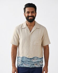 Ecostyle men's short sleeves shirt with unique patch with handmade zardosi work