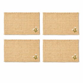 Kauna Grass Handwoven Rectangular Placemat Set of 4  Natural Floral Embroidery Dining Table Mats  1611 Inch