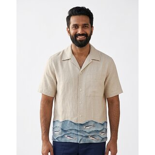 Ecostyle men's short sleeves shirt with unique patch with handmade zardosi work