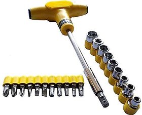 21Pcs Socket & Bits Set T Shape Screwdriver Handle With Multifunctional Screwdriver Bits