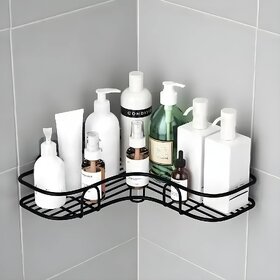 Metal Bathroom Organiser Without Drill Corner | Shelf Adhesive Stand for Corner Rack for Bathroom | Shampoo Holder for Accessories-Multipurpose Shelf