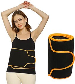 Sweat Slim Belt for Men and Women Stomach Belt Neoprene Sauna Waist Gym Workout Tummy Trimmer Exercise Trainer Belt Lower Back Support Posture Black Orange Free Size