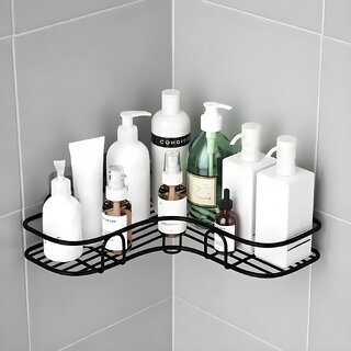 Metal Bathroom Organiser Without Drill Corner | Shelf Adhesive Stand for Corner Rack for Bathroom | Shampoo Holder for Accessories-Multipurpose Shelf