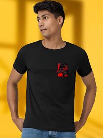 Casualbud BLACK Polyester Printed Regular Fit Tshirt for Men