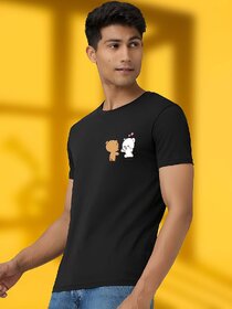 Casualbud BLACK Polyester Printed Regular Fit Tshirt for Men