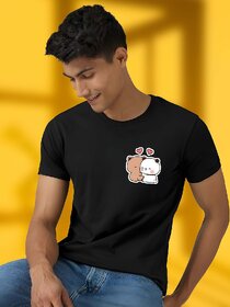 Casualbud BLACK Polyester Printed Regular Fit Tshirt for Men