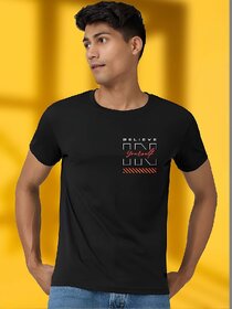 Casualbud BLACK Polyester Printed Regular Fit Tshirt for Men
