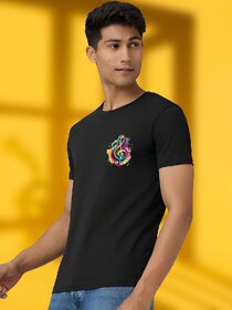 Casualbud BLACK Polyester Printed Regular Fit Tshirt for Men