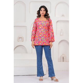 Womens Pink Ethnic Printed Kurti