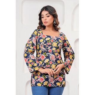 Jaipuri Floral Handblock Print Womens Kurti