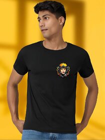 Casualbud BLACK Polyester Printed Regular Fit Tshirt for Men