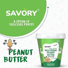 Savory Natural Smooth Peanut Butter (500g) | Made with Finest Roasted Peanuts | High in Protein | No Added Colors or Flavors | Cholesterol Free & Keto Friendly | Healthy Nut Butter | Ready to Eat