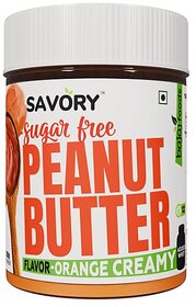 SAVORY Orange Creamy Peanut Butter (Sugar-Free) with Added Whey | High in Protein | No Added Sugar, Energy Booster, Gluten-Free & Keto Friendly | Cholesterol & Trans-fat Free | Protein Rich Spread (200g)