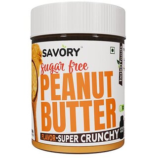 SAVORY Super Crunchy Peanut Butter (Sugar-Free) with Added Whey | High in Protein | No Added Sugar, Energy Booster, Gluten-Free & Keto Friendly | Cholesterol & Trans-fat Free | Healthy Protein Rich Spread (200g)
