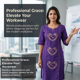 Stylish Purple Kurti with Heart Embroidery and V-Neck Design