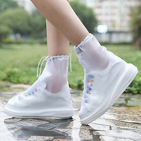 Pack of 2 Waterproof Reusable Shoe Covers, Non-Slip Rain Boot Covers for Men & Women, XXL White