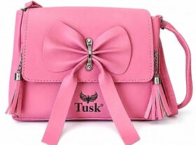 Tusk Women's Pink Bow Sling Bag  Stylish Crossbody Shoulder Bag for Girls  Women  Compact Fashion Handbag with Multip