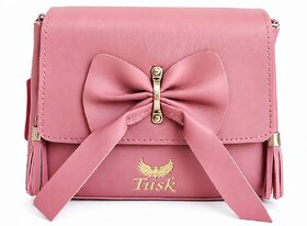 Tusk Women's Pink Bow Sling Bag  Stylish Crossbody Shoulder Bag for Girls  Women  Compact Fashion Handbag with Multip