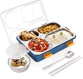 Customized Name Engraved Stainless Steel Lunch Box 3 Compartment | Leak-Proof BPA-Free Tiffin for Kids School & Office | 750 ml (Blue) (T3-2E3W-O7E2)Click to see full view